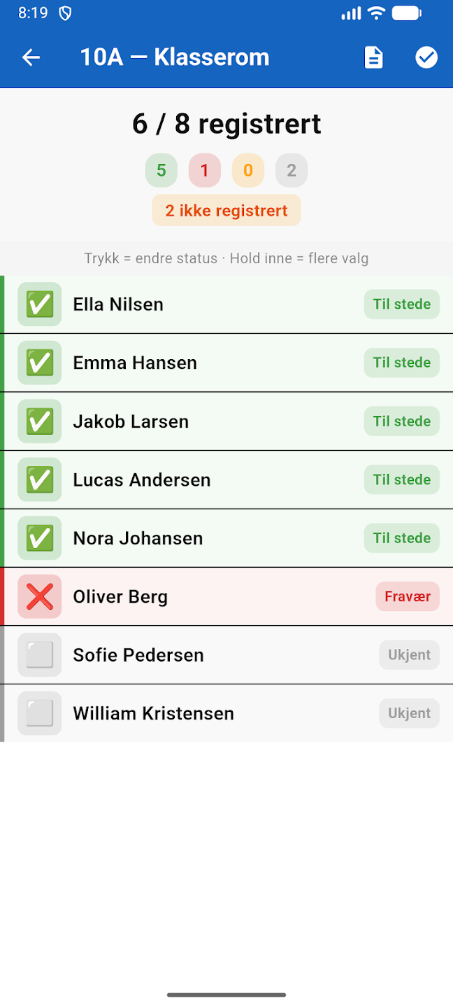 Alle med — fraværsregistrering
