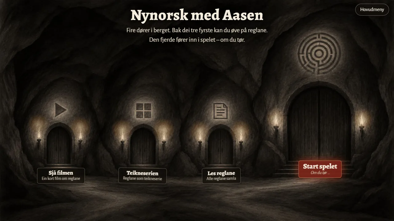 Nynorsk med Aasen – lobbyen med fire dører, i kulltegning